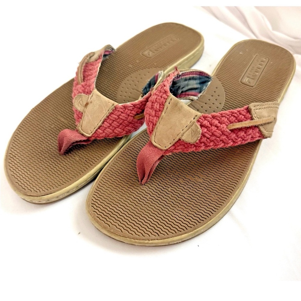 Sperry Parrotfish Braided Sandal Flip Flop Thong Sandals Washed Red Leather 7